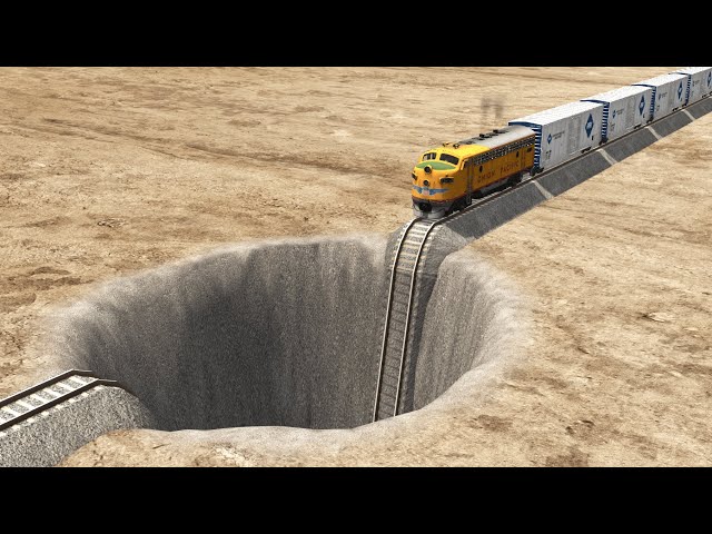 Trains vs Giant Pit – BeamNG.Drive