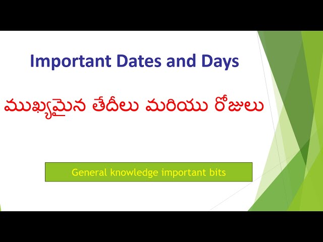Important Days and Dates in General Knowledge
