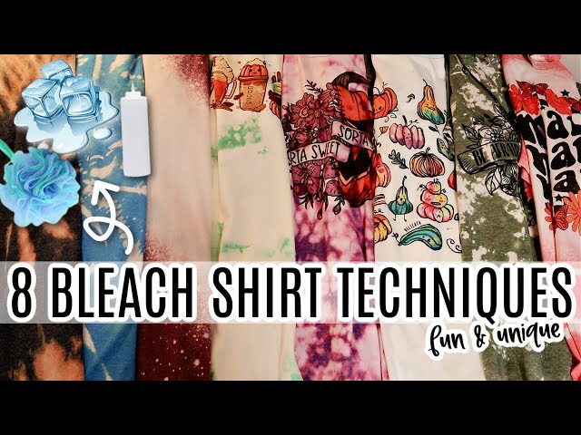 8 DIFFERENT Bleach Shirt Techniques | Acid Wash, Tie dye, Ice, Loofa & More!