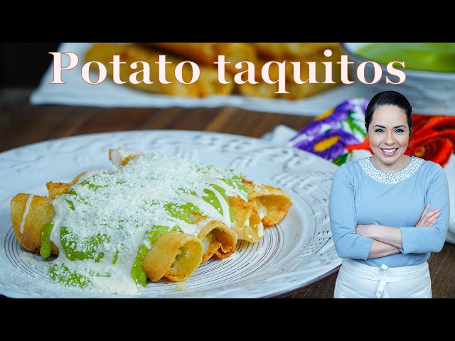 Fried taquitos with TOMATILLO-AVOCADO salsa  | Potato & cheese flautas | Villa Cocina