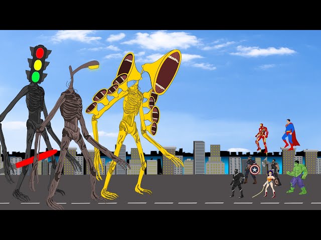 SUPER HEROES vs Evolution of All SIREN HEAD ( Lvl 999 gold - Traffic light - Light head - TV head)