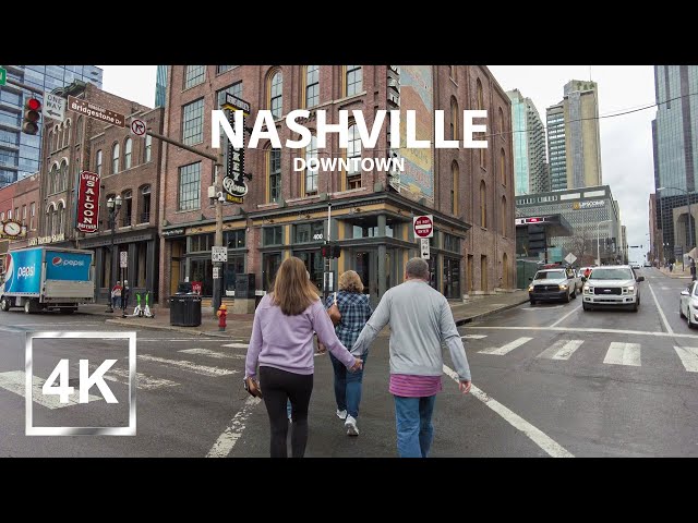 4K Walking in Downtown Nashville, Tennessee - Music City - Gloomy Day - HDR - USA - 2023