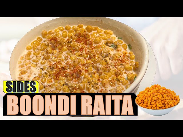 Boondi Raita - A popular Indian side dish made with yogurt and fried chickpea flour balls (boondi)