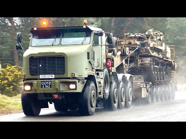 HUGE Oshkosh military trucks on the move!