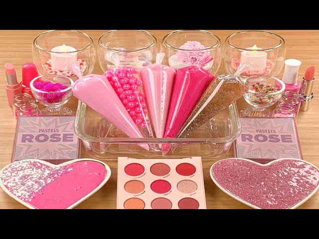 Making Pink SLIME w PIPING BAGS★Mixing Makeup Eyeshadow Glitter into SLIME★ASMR★Satisfying Video#086