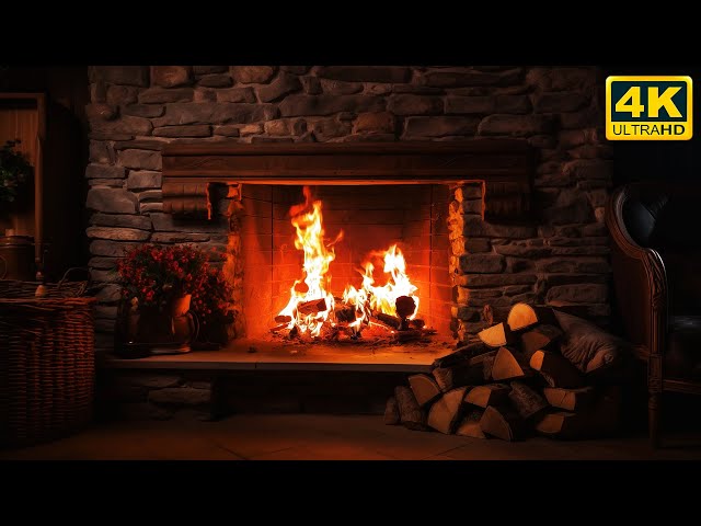 🔥 4K Fireplace Ambience (24 hrs NO MUSIC). Fireplace with Burning Logs and Crackling Fire Sounds