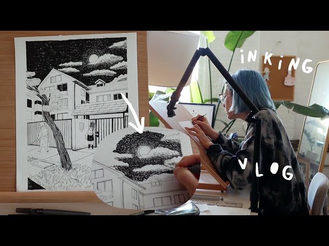 inking pages for my graphic novel ✦ art studio vlog