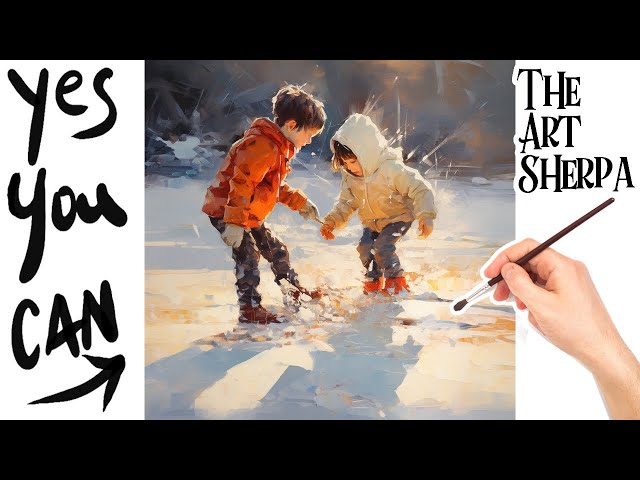 Cheerful and happy Kids playing in the Snow 🌟🎨 How to paint Draw and paint acrylics