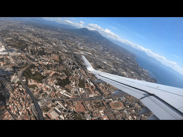 Lufthansa A320 sharklets full power takeoff from Naples with stunning views of Mt Vesuvius I 4K60