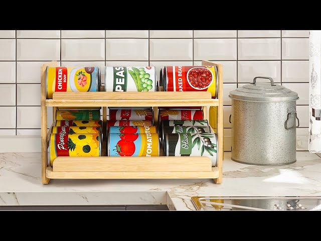 Maximize Your Pantry Space with the Rolling Bamboo Can Organizer Rack