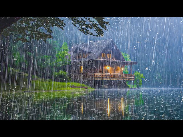 Relaxing Rain for Sleeping - Heavy Rain and Thunder on the Roof by the Lake - Rain Sound