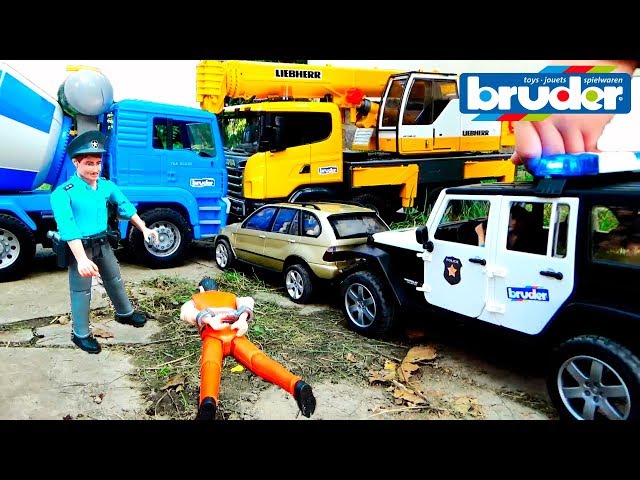 Playing with Bruder Toy Truck Pursuit Police Vehicles