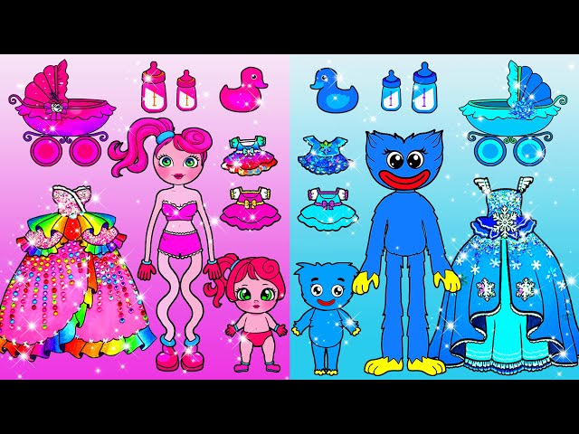 WOW! Blue OR Pink Mother? - Mommy Long Legs and Kind Huggy Wuggy | Paper Dolls Story Animation