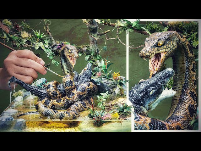 How To Make Diorama: Giant Python Anaconda Attack Crocodile In Amazon Rainforest