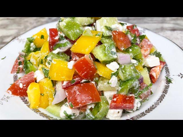 Delicious bell peppers, tomato and feta salad recipe. It's quick and very tasty!
