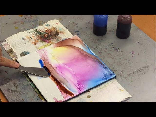 ALCOHOL INK Abstract Landscape Painting Demo on tile