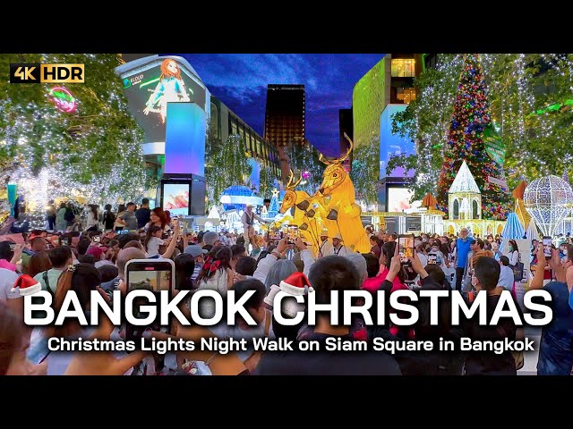 🇹🇭 4K HDR | 🎄 Christmas Lights Night Walk on Siam Square in Bangkok | Thailand Walking Tour
