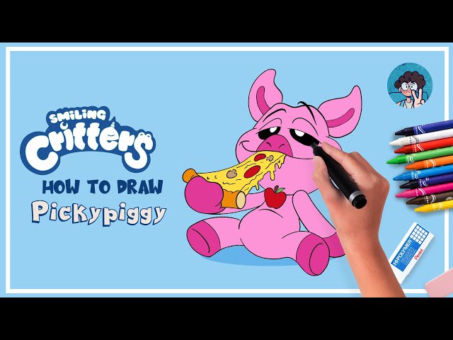 Drawing Pickypiggy eating pizza smiling critters I Poppy Playtime 3
