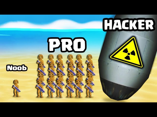 TRAINING a NOOB vs PRO vs HACKER TROOPS ARMY in Idle Army (ATOM BOMB MAX LEVEL)