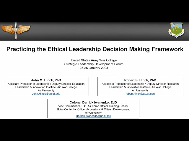 Ethical Leadership Decision Making Framework in a Virtual Classroom - Hinck,  Hinck and Iwanenko