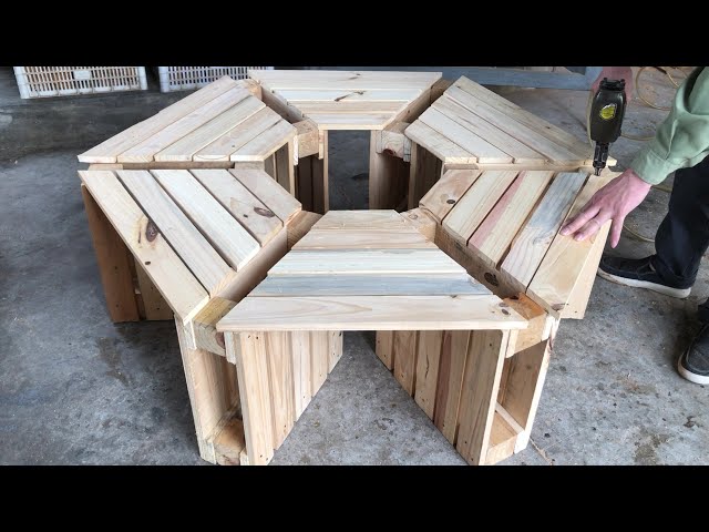 DIY Pallet Projects - Hexagonal Benches made from Pallets have A Unique Outdoor Design