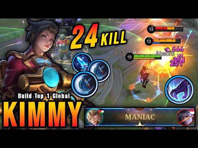 24 Kills + MANIAC!! New Kimmy Best Build and Emblem!! - Build Top 1 Global Kimmy ~ MLBB
