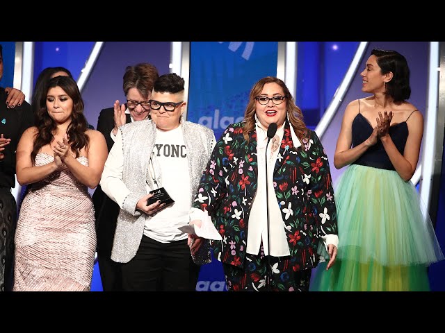 Tanya Saracho and the cast of Vida accept the GLAAD Media Award for Outstanding Comedy Series