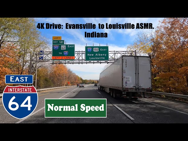 4K Drive: Evansville to Louisville ASMR.  Indiana. Interstate 64 East I 64 East.