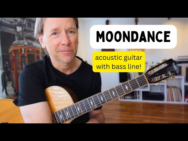 How to play Moondance for Acoustic Guitar with bass line. Tabs available!