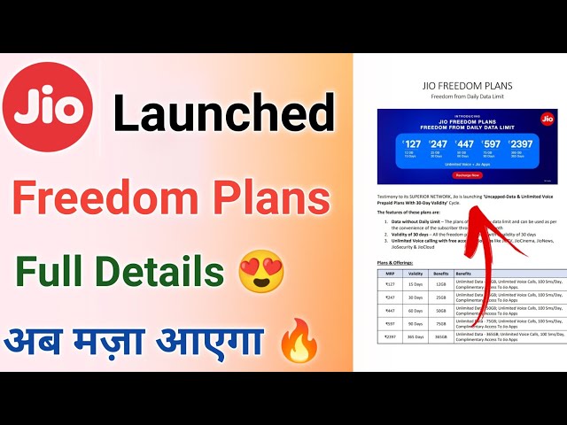 Jio Freedom Plans Launched | Jio Freedom Plans Details | Jio Freedom All Plans Details | Jio Offer