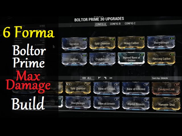 Warframe Weapon Builds - Max Damage Boltor Prime Build (6 Forma)