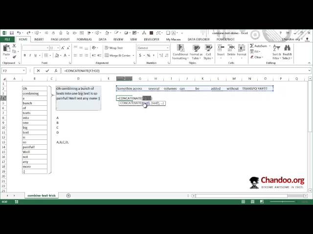 How to combine text values using CONCATENATE & TRANSPOSE functions - Excel Trick