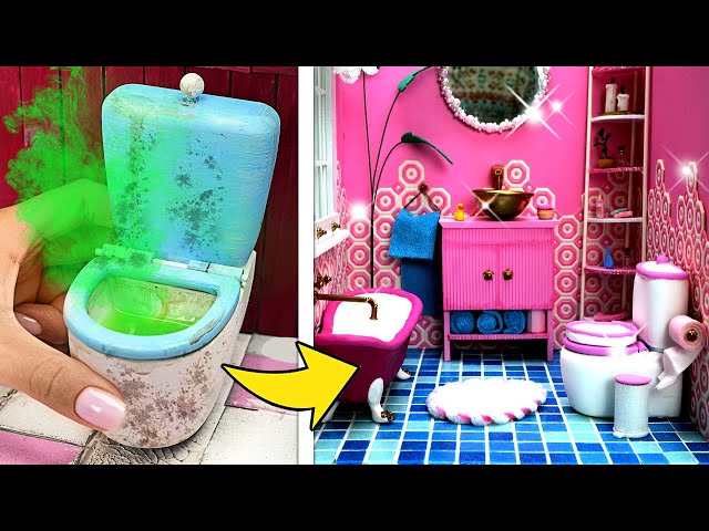 Amazing Doll Bathroom Makeover! || 🛁 Mini Doll House Crafts