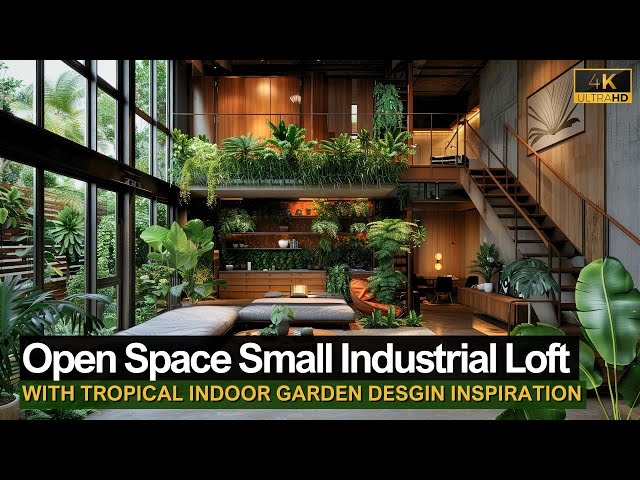 Space-Saving Design: Open Space Small Industrial Loft with Tropical Indoor Garden