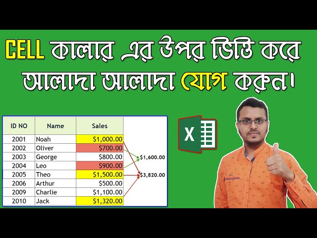 How to Sum Cells Based on Their Color in Excel in Bangla | Without VBA