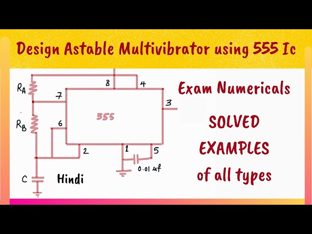 Design astable multivibrator using 555 IC - Solved Examples astable multivibrator - Hindi