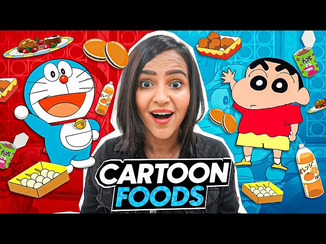 Eating our FAVORITE CARTOON FOODS for 24 hours *SHINCHAN, DOREMON, Scooby*