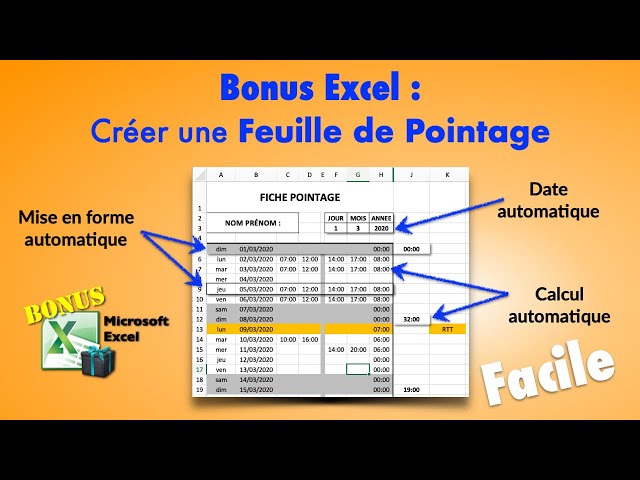 Feuille DE POINTAGE Excel (facile Rapide)