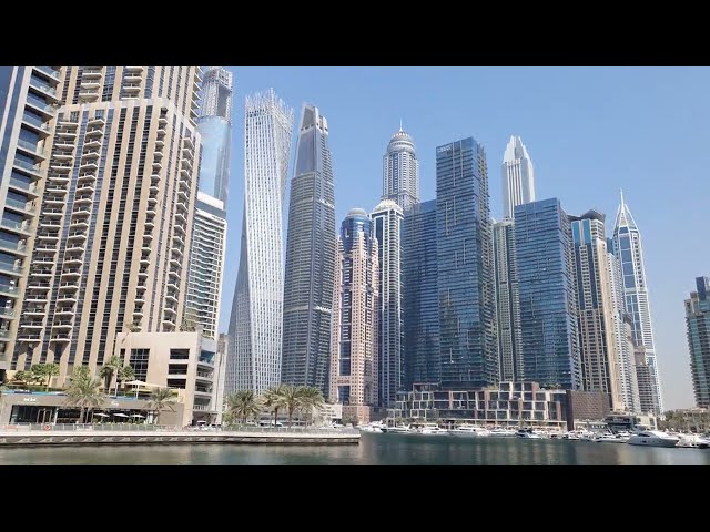 DUBAI MARINA WATERFRONT PROMENADE WALKING TOUR IN 4K