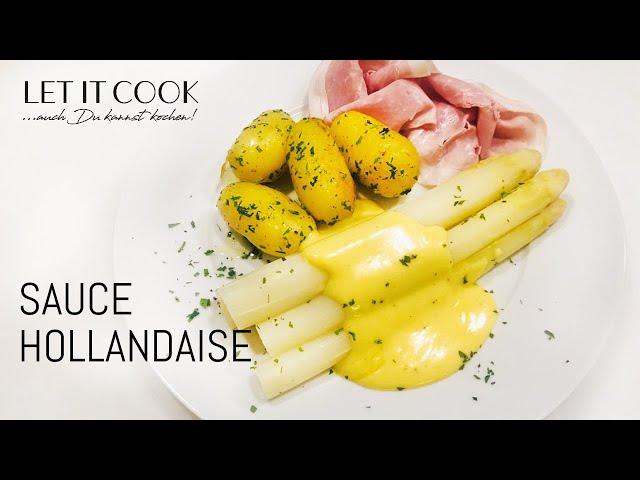 Spargel mit Sauce Hollandaise, Petersilienkartoffeln und gekochtem Schinken (lang)