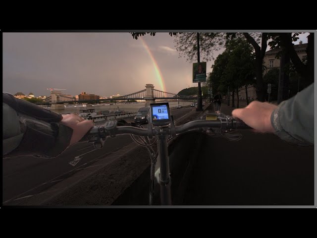 E-bike ride in Budapest. Grocery delivery, some Art and a beautiful rainbow.
