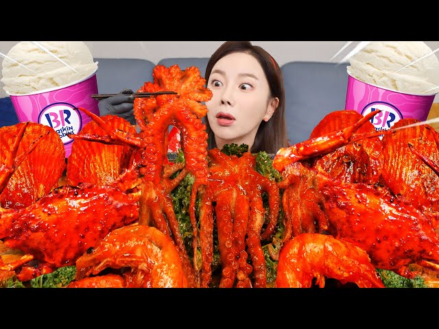 [Mukbang ASMR] Ice Cream plunged into Steamed seafood!?🍦 Octopus Steamed Seafood Recipe 🐙 Ssoyoung
