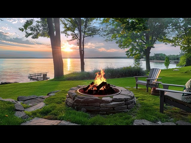 Soothing Fireside: Meditative Journey by the Lake's Edge