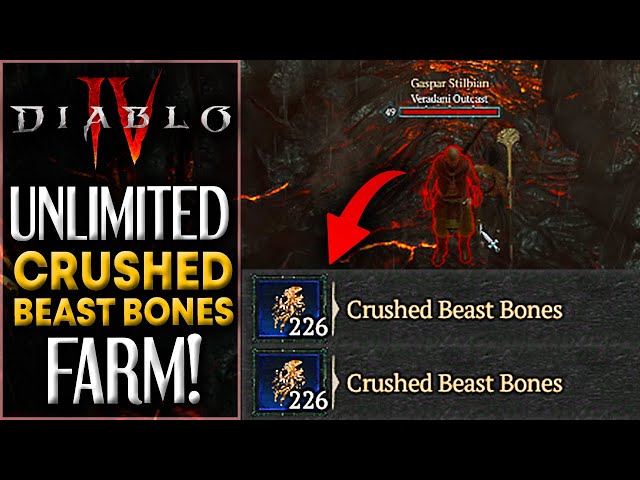 Diablo 4 UNLIMITED CRUSHED BEAST BONE FARM EXPLOIT - How To Farm Crushed beast Bones