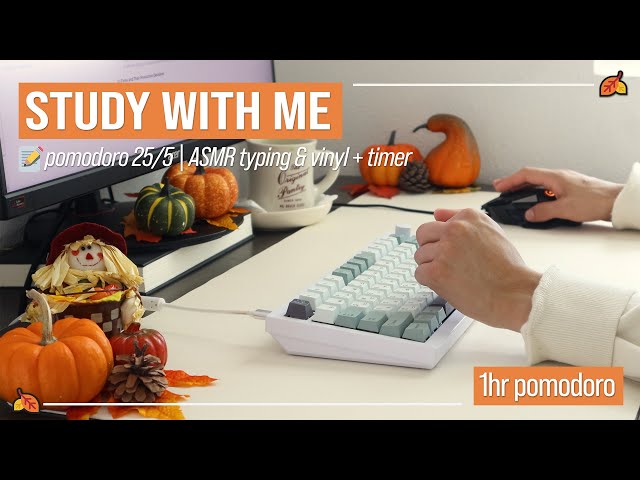 Halloween 1HR Study With Me Pomodoro 25/5 | typing & vinyl sounds | timer & alarm