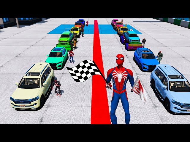 Off Road race stunts Ramps Spiderman team vs Michael team locations beach GTA V mod