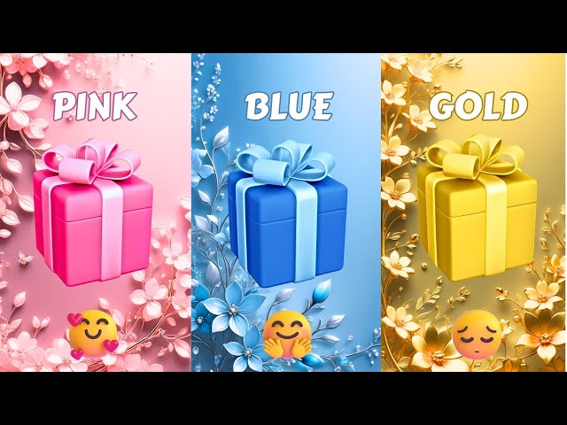 Choose your gift 🤩💝🤮, 3 gift box challenge, Pink Blue Gold #pickonekickone #giftboxchallenge #gift