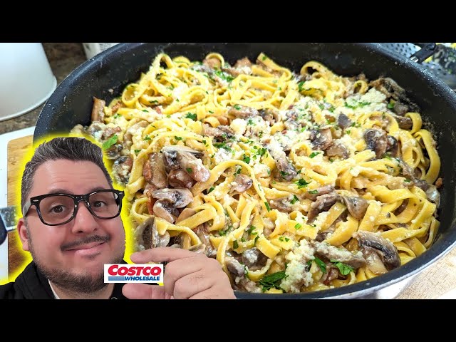 Fresh fettuccine pasta with mushrooms, bacon and cheese | Fresh ingredients from Costco!