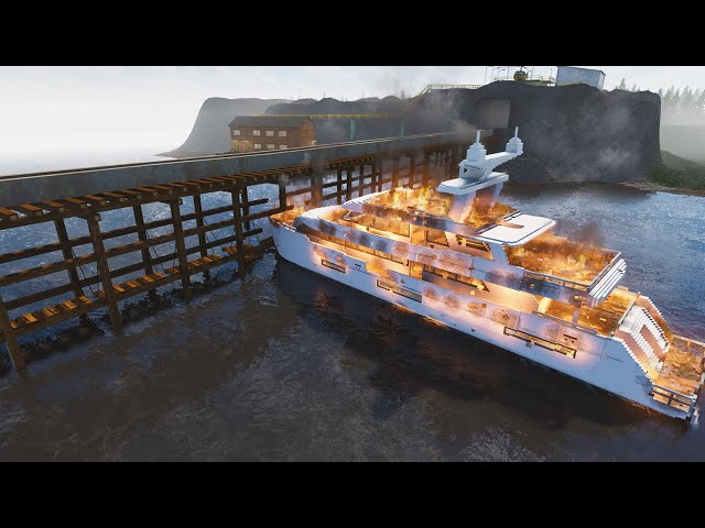 Yacht on FIRE VS Dynamic Wooden Bridge | Teardown