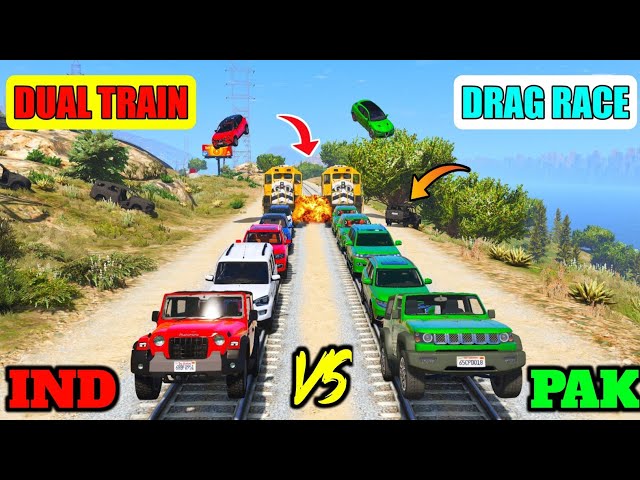 INDIA VS PAKISTAN | GTA 5 INDIA VS PAKISTAN CARS DOUBLE TRAIN TRACK DRAG RACE | Gta 5 Gameplay